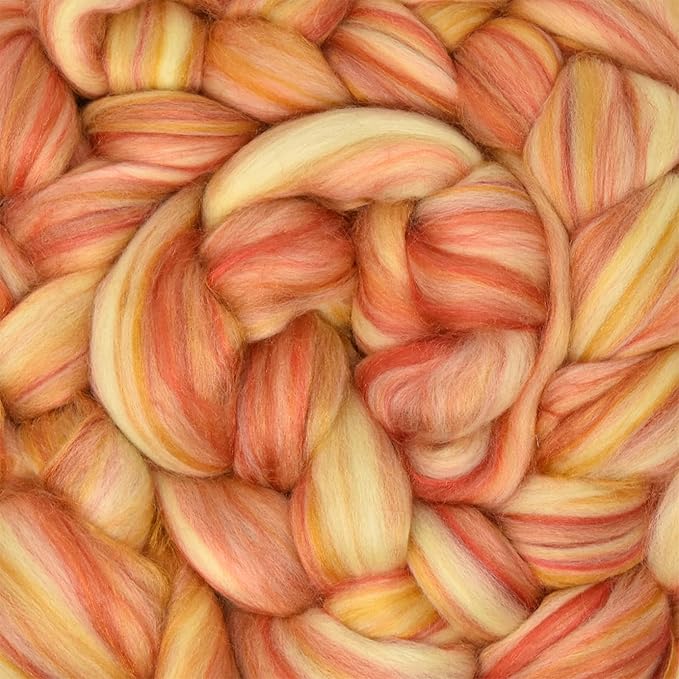 Merino Silk Luxe Tonal Designer Blend. Superfine Merino, Mulberry Silk, Tussah Silk. Top Roving for Spinning or Felting. Golden Flame 1oz