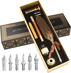 GC QUILL Calligraphy Set - 18pcs With Dual Tip Fountain Pen, Feather Dip Pen, Stamp, Wax Candle, Pen Base, Ink Bottle, Cartridges