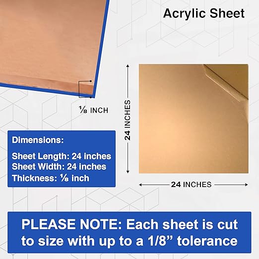 Duco USA-Made Clear Cast Acrylic Sheet 1/8 Inch Thick 24" x 24" - 1 Pack of Transparent Plexiglass Sheet - Lightweight Acrylic Board for Window Replacements, Displays, Signs, and More