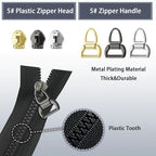 VICHERIA Zipper Repair Kit (45 Pcs), Universal Zippers for Sewing, Replacement Slider Pull Fix Kit for Jackets, Coat, Boot, Backpack, Purse (5#-B-9Pcs)