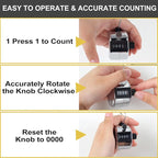 2PCS Premium One Hand Counter Clicker, Silver Metal Clicker Counter, Manual Mechanical People Counter Clicker with Nylon Lanyard, 4-Digit Number Count Tally Counter Clicker for Golf, Lap & Row Etc.