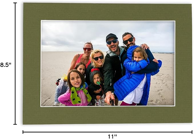 Pack of 25 Acid Free 8.5x11 Mats Bevel Cut for 7x9 Photos - Dill Green Precut Matboards With Backing Boards and Clear Photo Mat Bags For Pictures, Photos, Framing - 4-ply Thickness