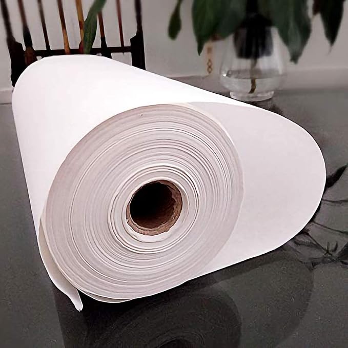 MEGREZ Roll Pack Xuan Paper Thicken Calligraphy Xuan Paper Sumi Paper for Practice Chinese Japanese, 35cm x 100m(13.8in x 328ft), Half Raw Ripe Xuan Paper, White