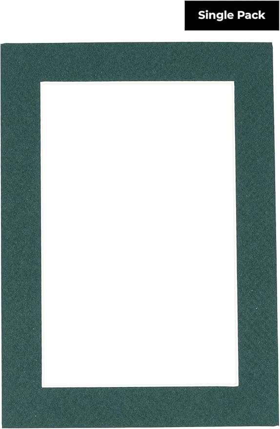 8.5x11 Mat Bevel Cut for 7x9 Photos - Acid Free Forest Green Precut Matboard With Backing Board and Crystal Clear, Self Seal Photo Mat Bag - For Pictures, Photos, Framing - 4-ply Thickness
