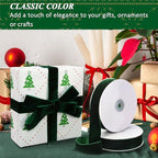 Dark Green Velvet Ribbon, 1 Inch x 20 Yards Single Faced Green Ribbon for Gift Wrapping, Bow Making, Christmas Tree Decorations, Wreath Making and DIY Crafts (10 Yards Each Roll)