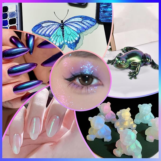 Matio Interference Mica Powder, 1.06oz/ 30g Emerald Cat Chrome Powder, Pearlescent Effect Color Shift Pigment for Epoxy Resin, Makeup Shimmer, Nail Polish,Soap Dye,Candle Making,Paint,Slime