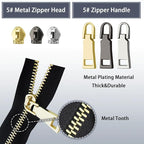 VICHERIA Zipper Repair Kit (45 Pcs), Universal Size #5 Zippers for Sewing, Replacement Slider Pull Fix Kit for Jackets, Coat, Boot, Backpack, Purse
