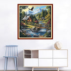 Joyhoor Cross Stitch Kits for Beginners Stamped Cross-Stitch Supplies Needlework preprint Embroidery Kits for Adults DIY Needlepoint Kits Embroidery Patterns 11CT-Creek Cottage 18x18 inchs