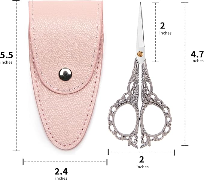 Small Scissors Vintage European Style Scissors Stainless Steel for Cross Stitch Cutting Embroidery Sewing Handcraft Craft Art Work DIY Tool, Silver
