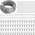 Picture Hanging Wire Kit, 100 FT Braided Hanging Wire, 60pcs D Ring Picture Hangers , 60pcs Aluminum Crimping Loop Sleeve, 60pcs Screws, for Hanging Pictures Painting Hanging Kit Photo Frames