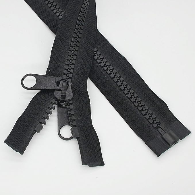 Leekayer 1PCS #10 96 Inch Heavy Duty Zippers for Sewing Separating Large Plastic Zippers Black Tape with Double Pull Tab Slider, Sleeping Bag, Boat, Canvas, Cover, Trampoline, Dog Bed,Tent (96" 1pcs)