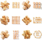 VolksRose 9pcs Wooden Brain Teaser Puzzles, IQ Challenge Puzzle Games, Logic Mind Puzzle Box Lock Toy Disentanglement 3D Small Brain Puzzle Gift Set for Adults Teenagers Kids, 1.8inch 4.5cm