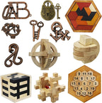 Arlai 12 pcs Wooden Brain Teaser Puzzle and Metal 3D Unlock Interlocking Jigsaw Educational Toy for Kids and Adults Brain Games Durable Easy to Assemble Birthday Gifts Educational Toys