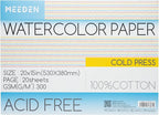 MEEDEN Watercolor Paper Block - 100% Cotton Watercolor Paper Pad of 20 Sheets, 140lb/300gsm, Acid-Free Art Paper for Watercolor, Gouache, Ink and More, 21" x 15" Cold Press