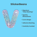 StickerBeans® Rhinestone Alphabet Letter Sticker V - Unique Sparkly Design 2” x 2” Cut-to-Shape Adhesive - Personalization, Collecting, Gifting, Scrapbooking, Decorating Laptops, Phone Cases, All Ages