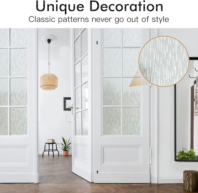 Haton Window Privacy Film, Frosted Glass Static Cling Sun Heat Blocking Window Clings, Frosting Opaque Coverings, Vinyl Removable Stickers Tint for Home Door Office, Non Adhesive 17.5" x 118.1"