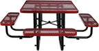 Global Industrial 46" Square Picnic Table, Expanded Metal, Red Thermoplastic Coating, Attached Benches, 1-1/2” Umbrella Pole Hole, Outdoor-Rated, 1000 lb Capacity