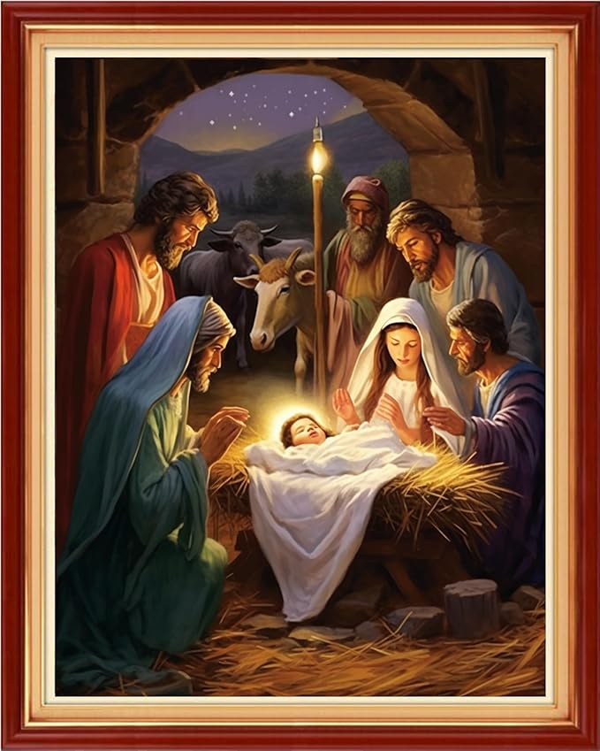 Foxhool Beginners Cross Stitch Kits Stamped Full Range of Embroidery Kits for Adults DIY Cross Stitches kit Embroidery Patterns for Needlepoint kit-Great Nativity 16x20 inch