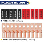 haisstronica 10pcs 6 AWG - #10 Battery Cable Lugs, Heavy Duty Copper Wire Lugs with 10pcs 3:1 Adhesive Heat Shrink Tubing, 6 Gauge Wire Connectors Battery Terminal Connectors, Battery Cable Ends