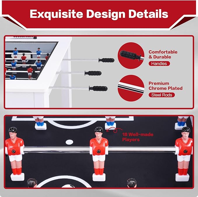 Foosball Coffee Table, 42" Soccer Game Table with Tempered Glass, Modern Game Table with 2 Balls for Adults, Kids, Home, Indoor Family Living Room