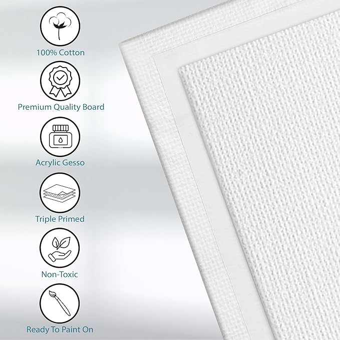 KEFF Canvas Boards for Painting - 9x12 24-Pack Bulk Canvas Panels Value Pack - 100% Cotton Triple Primed Canvases for Painting Supplies, Acrylic, Oil, Watercolor & Tempera