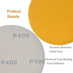 6-Inch No-Hole Hook and Loop Sanding Discs 400-Grit, Random Orbital Sandpaper for Automotive and Woodworking, 100-Pack