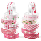 12 Rolls Pink Heart Washi Tape Set, Valentine's Day Love Heart Masking Tape Decorative Paper Tape for DIY Craft Wrapping Scrapbook Envelope Wedding Party,16.4FT