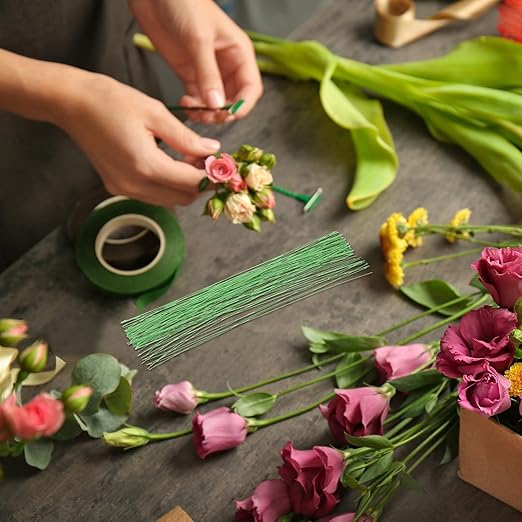 PATIKIL 16 Gauge 16" Floral Stem Wire, 100 Pcs Paper Wrapped Iron Artificial Flower Stem Accessories for DIY Bouquet Stem and Craft Decoration, Light Green