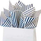 Flexicore Packaging Navy Blue Pin Stripe Print Gift Wrap Tissue Paper Size: 15 Inch X 20 Inch | Count: 100 Sheets | Color: Navy Pin Stripe