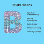StickerBeans® Rhinestone Alphabet Letter Sticker B - Unique Sparkly Design 2” x 2” Cut-to-Shape Adhesive - Personalization, Collecting, Gifting, Scrapbooking, Decorating Laptops, Phone Cases, All Ages