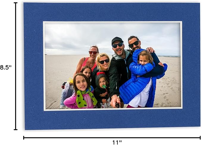 8.5x11 Mat Bevel Cut for 7x9 Photos - Acid Free Bottle Blue Precut Matboard With Backing Board and Crystal Clear, Self Seal Photo Mat Bag - For Pictures, Photos, Framing - 4-ply Thickness