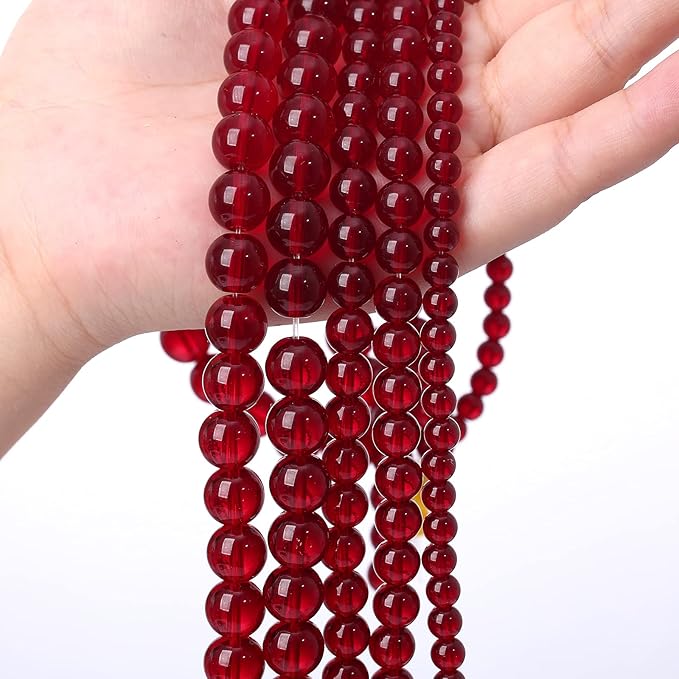 Smooth Garnet Red Glass Crystal Round Loose BeadsFor Jewelry Making DIY Bracelet Necklace Accessories 10mm 40pcs 15" Strand (Garnet Red Glass, 10mm)