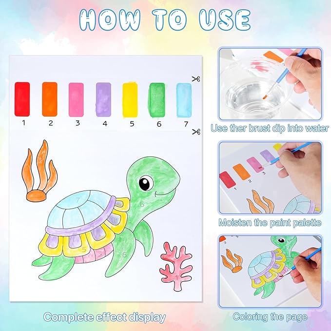 Paint with Water Coloring Books for Kids,Animal Art Craft Kit No Mess Water Color Painting Sets for Kids Ages 4-8,Birthday Gifts Travel Toy Crafts Supplies Kits for Girls Boys Drawing with 2 Brushes
