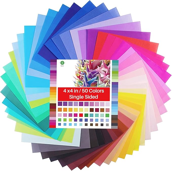 Opret Origami Paper Large, 100 Sheets 4x4 inch / 10x10cm Large Origami Paper 50 Vivid Colors Single Sided for Arts and Crafts Projects