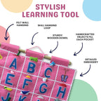 Pockets of Learning Pink ABC Felt Wall Hanging Chart - Early Education Alphabet Fabric Wall Décor for Children's Room | Engaging Educational Learning Art for Kids with Fabric Objects in Pocket