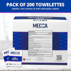 Benzalkonium Chloride Towelletes Hand Wipes – (Pack of 200) Chloride Swabs Individual BZK Single-Use Packets by MEDca 5"x6"