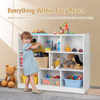 KOTEK Toy Storage Organizer, 8 Cubby Kids Bookshelf, Wooden 4-Tier Bookcase Storage Cabinet, Open Display Book Shelf for Daycare, Nursery, School Classroom, Playroom & Bedroom (White, 8 Cubes)