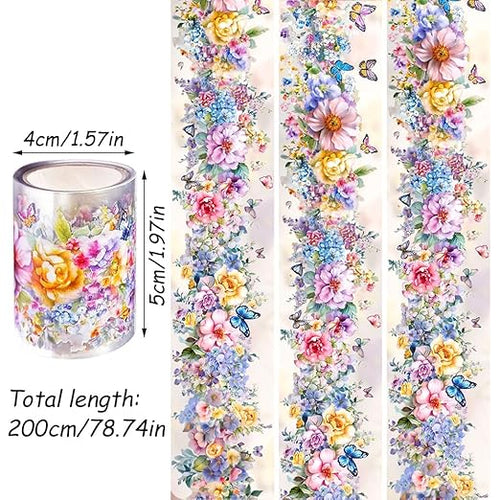 1 Roll Colorful Floral Washi Tape for Scrapbooking Scrap Booking Supples Kit Cute Butterfly Tapes Sticker Spring Flower Washi Tapes Transparent PET Tape Stickers for Journaling Junk Journal supplies