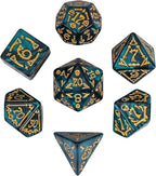7-Die DND Dice Set Halloween Pattern Polyhedral Die Set with Leather Bag, Skull Dice D&D Die for RPG Table Games (Halloween Pattern-Green)
