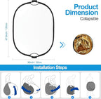 WELLMAKING 35''x47'' (90x120cm) Reflector Photography with Threaded Handle, Collapsible Light Reflector with Bag & tilt Adapter, 5in1 Reflector for Studio - Translucent, Silver, Gold, White and Black