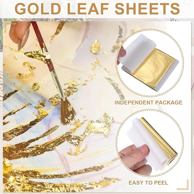 PATIKIL Gold Leaf Sheets for Art 3.7" x 3.4", 100 Pcs Gold Foil Sheet Metallic Leaf Papers for DIY Crafts Resin Furniture Nails Paintings Home Decoration, Rose