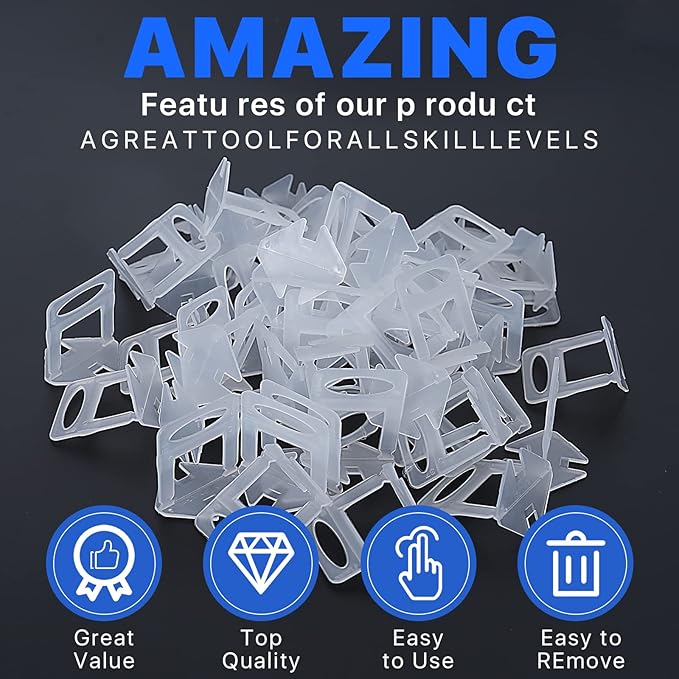 Tile Leveling System Clips Spacers Tile Leveler Clips DIY Tile Leveler Spacers 4200 Pcs 1/16" (1.5mm) for Professional Ceramic Tile and Stone Installation (4200 1/16")