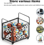 Ball Storage - 22.83" Basketball Cart With Wheels Garage Volleyball Storage Sport Equipment Holder Organizer For Indoor Outdoor,Metal Storage Rack For Playgroup,Gym And School