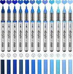Blue Acrylic Paint Pens,12 Color Paint Pens Markers,Brush Tip Paint Pens for Rock Painting Wood Glass Ceramic Canvas Stone DIY Crafts Making Art Supplies