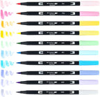 Tombow 56187 Dual Brush Pen Art Markers, Pastel, 10-Pack. Blendable, Brush and Fine Tip Markers