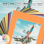 Mat Board Center, Pack of 25, 11x14 for 8x10 Mix Color Picture Mat Sets - Acid Free, 4-ply Thickness, Bevel Pre-Cut White Core - Includes Backing Boards and Clear Bags - for Pictures, Photos, Framing