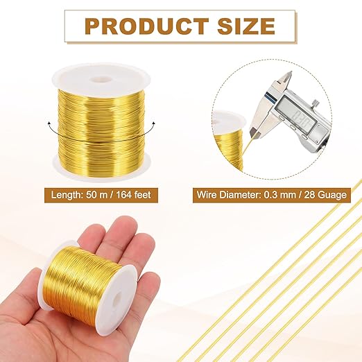 PATIKIL 28 Guage/ 0.3 mm 328 Feet Jewelry Craft Wire, Copper Beading Wire with Plier for Beading Jewelry Making Supplies Earrings Bracelets Accessories Sculptures Gardening, Gold