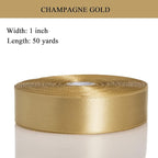 1 Inch Champaign Gold Solid Satin Ribbon, 50 Yards Craft Fabric Ribbon for Gift Wrapping Floral Bouquets Wedding Party Decoration
