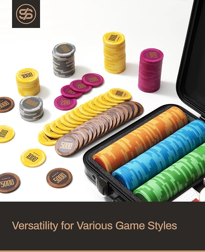 SLOWPLAY Godel Clay Poker Chips, 14 Grams Heavyweight Clay Composite, 40mm Large Chips in Bulk, Pack of 50 with Denomination of 25