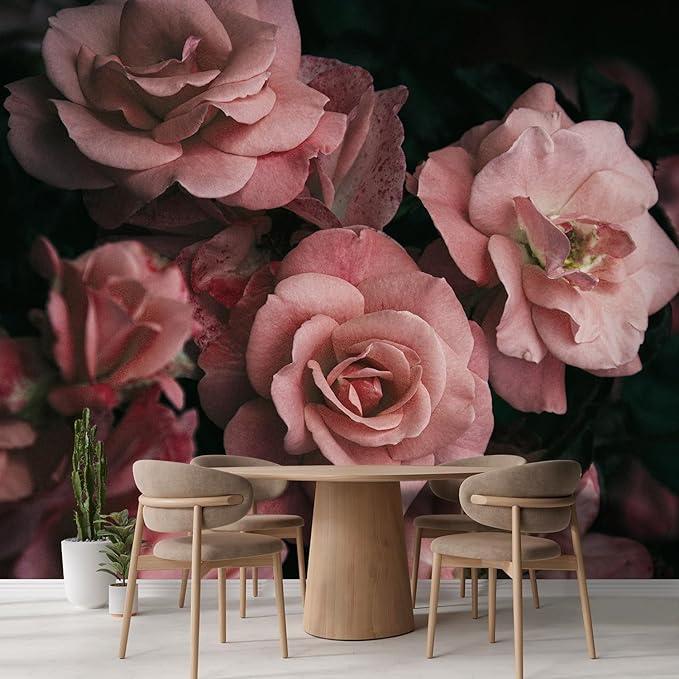 wall26 Wall Sticker/Wall Mural Dark Rose Flower Blossoms Nature Wilderness, Not Peel and Stick, Non-Woven Wallpaper Decorative for Bedroom, Living Room, Office - 99x96 inches